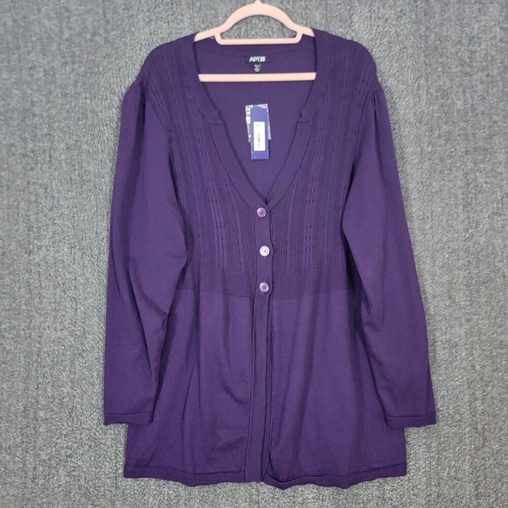Apt. 9 Cardigan Sweater Womens 2X Purple Long Sleeve V-Neck Button-Up Knit Top